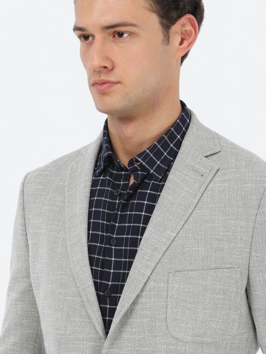 Light Grey Micro Regular Fit Cotton Blended Jacket - 3
