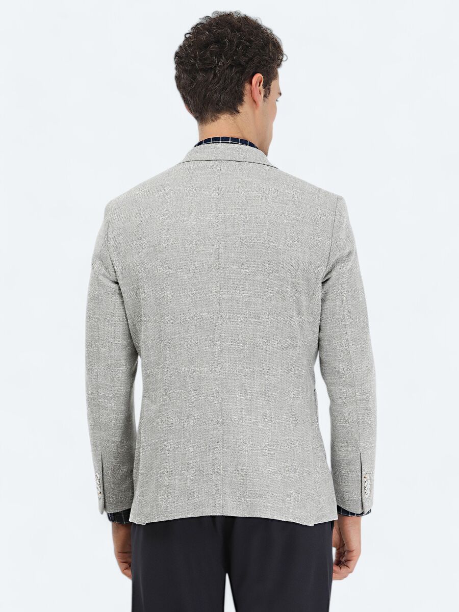 Light Grey Micro Regular Fit Cotton Blended Jacket - 5