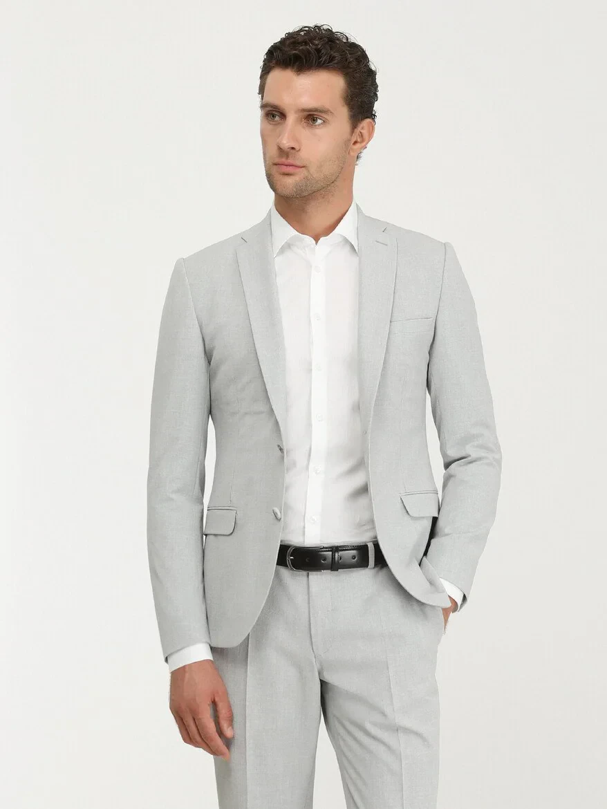 Light Grey Micro Slim Fit Suit - 1