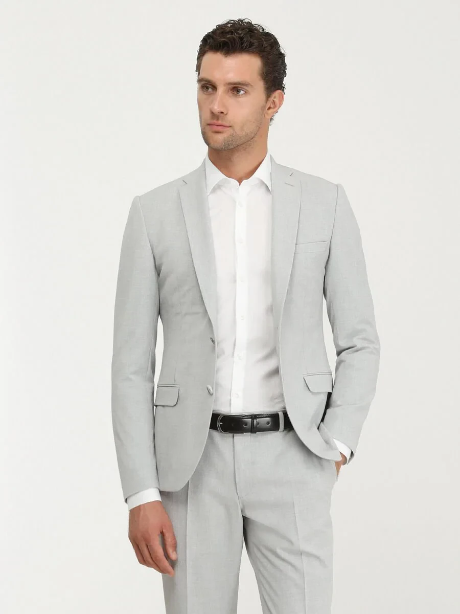 Light Grey Micro Slim Fit Suit - 1