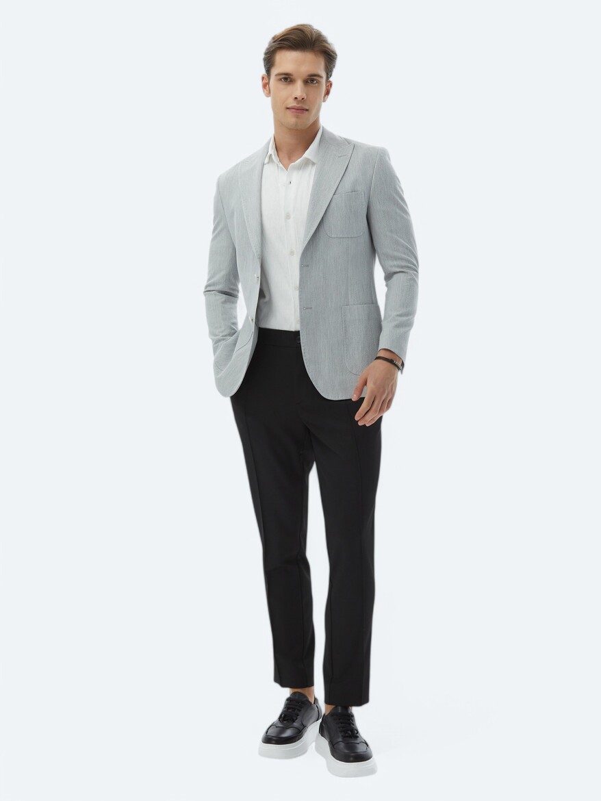 Light Grey Plain Modern Fit Jacket - 7