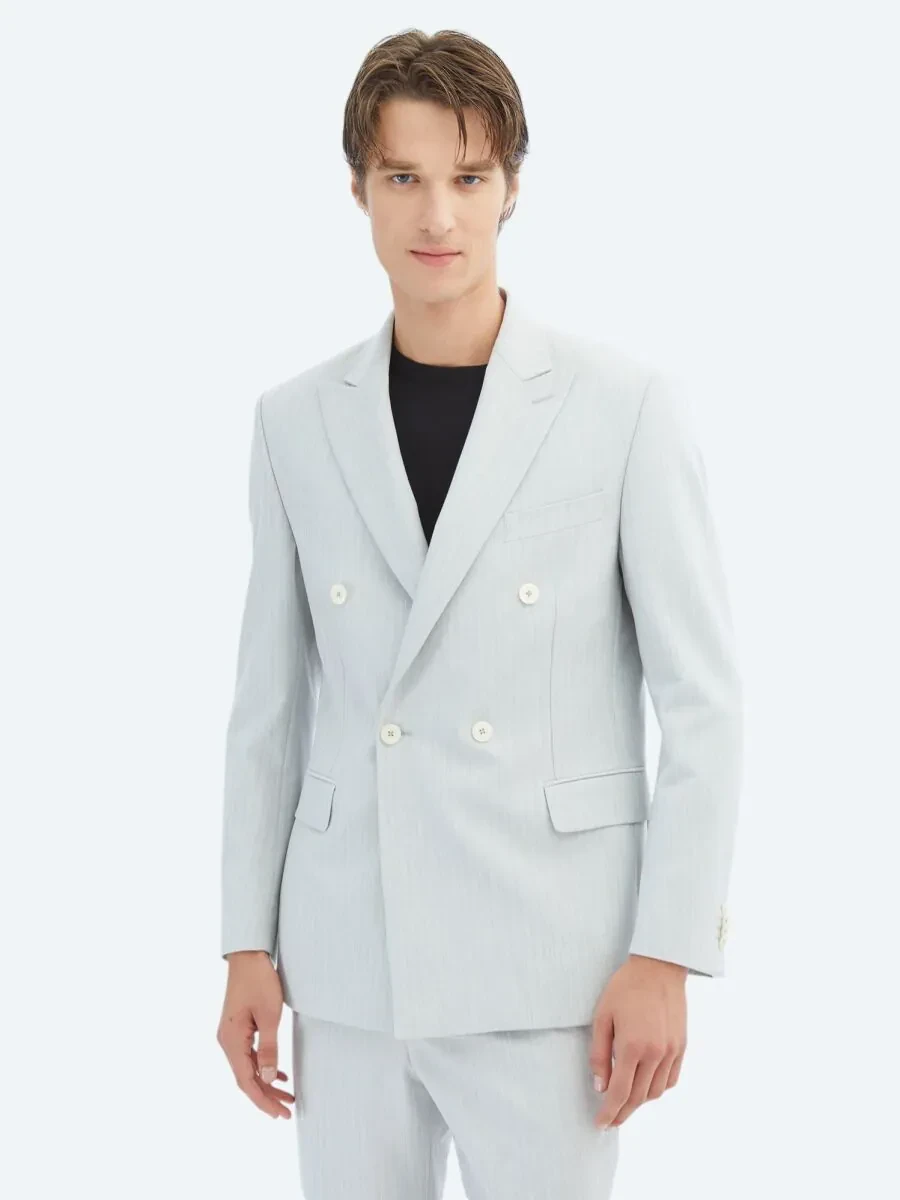 Light Grey Plain Modern Fit Suit - 1