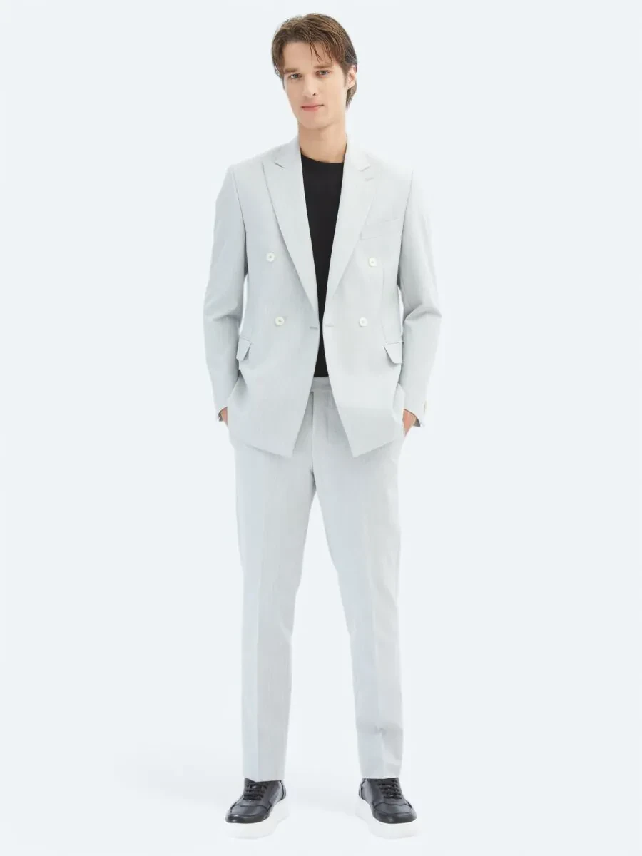 Light Grey Plain Modern Fit Suit - 2