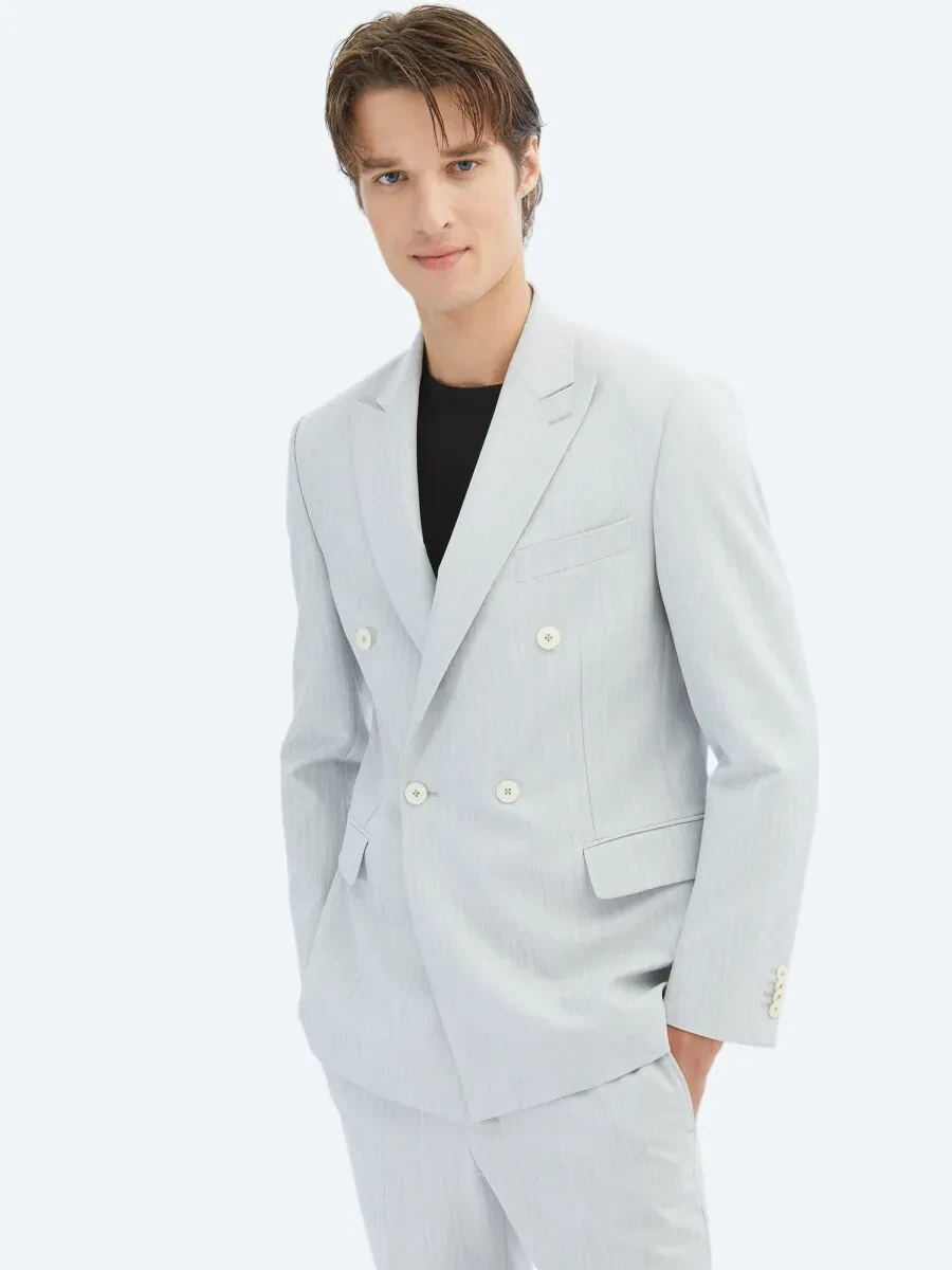 Light Grey Plain Modern Fit Suit - 3