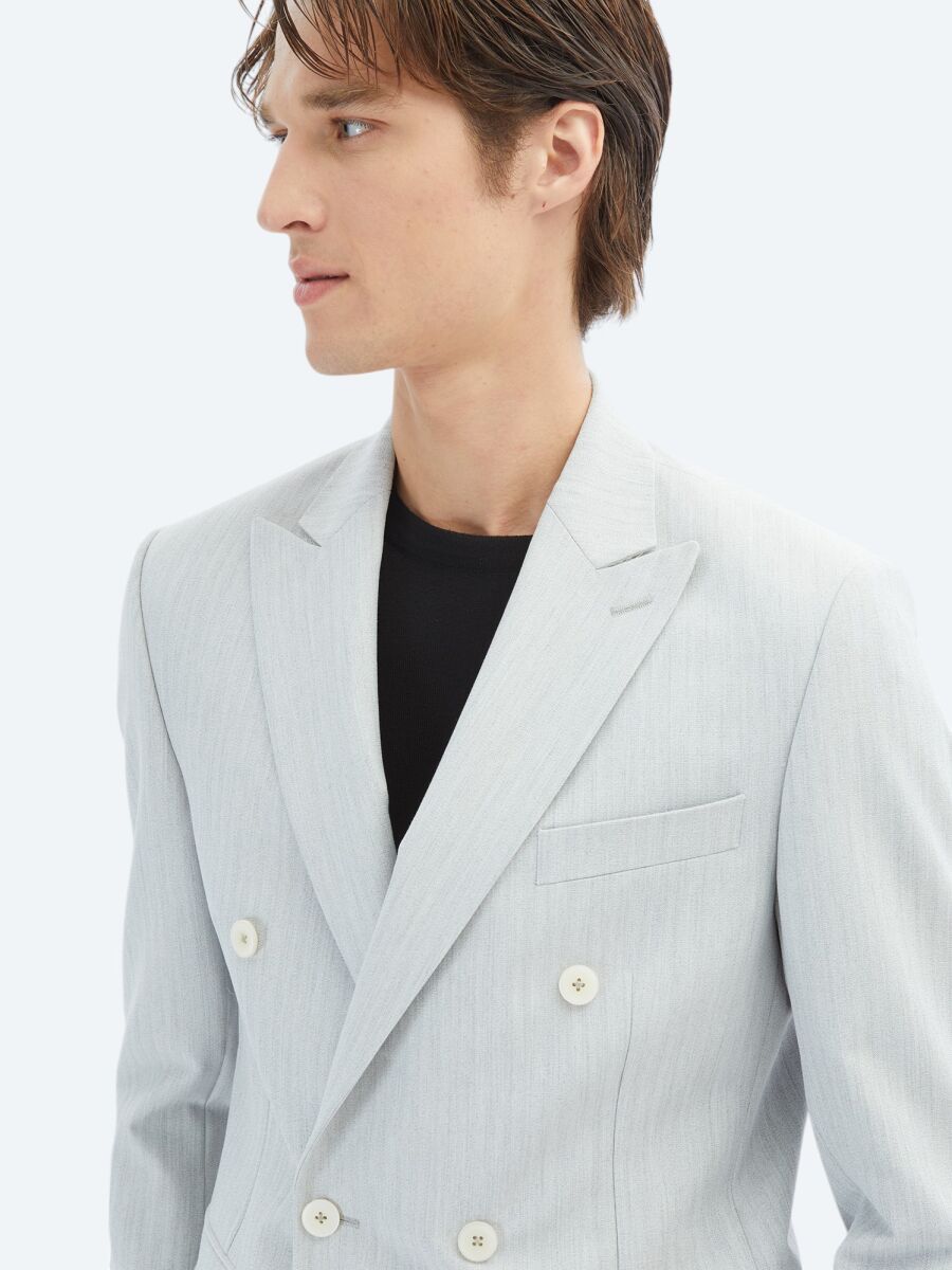 Light Grey Plain Modern Fit Suit - 4