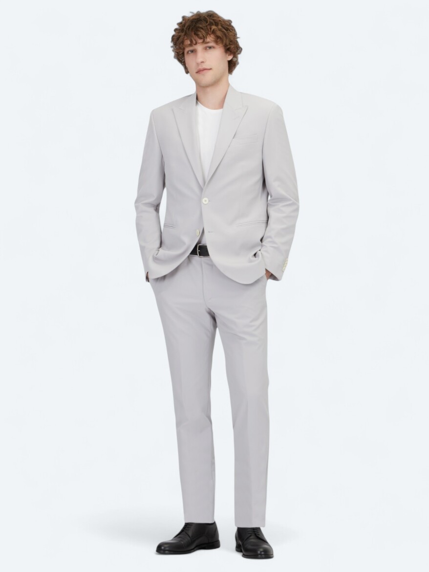 Light Grey Plain Slim Fit Suit - 2