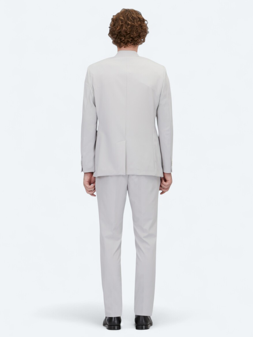 Light Grey Plain Slim Fit Suit - 5