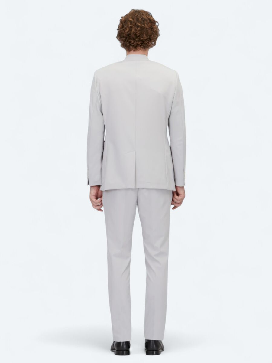 Light Grey Plain Slim Fit Suit - 5