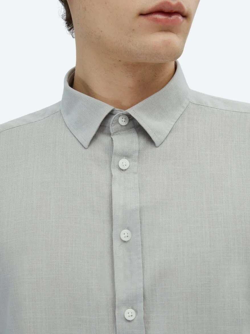 Light Grey Plain Weaving Casual 100% Cotton Shirt 