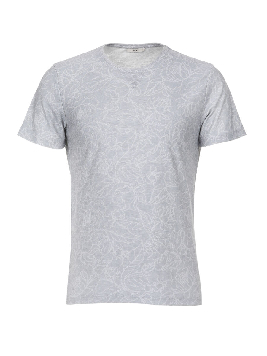 Light Grey Printed Crew Neck Cotton Blended T-Shirt - 1