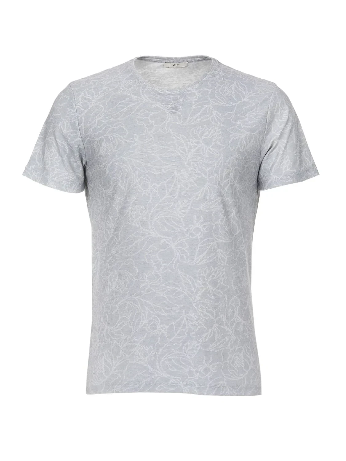 Light Grey Printed Crew Neck Cotton Blended T-Shirt - 6