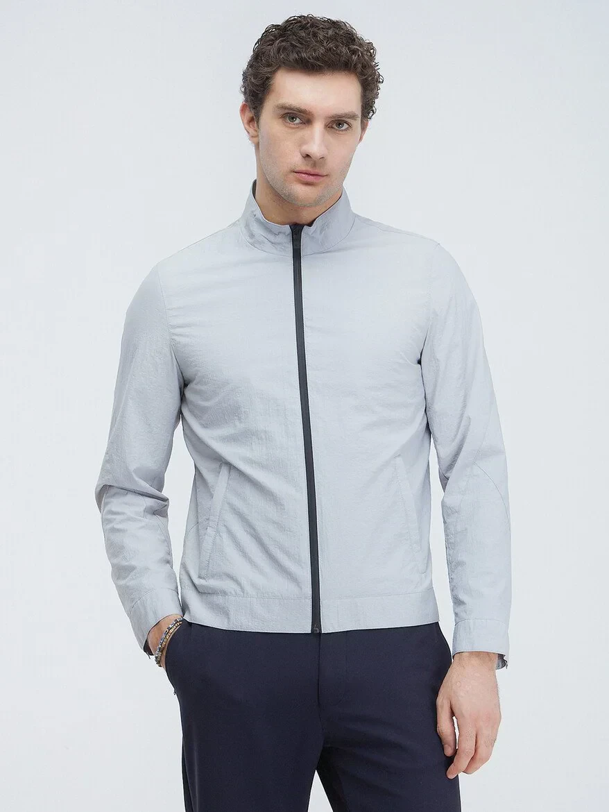 Light Grey Regular Fit Turtleneck Casual Weaving Coat - 2