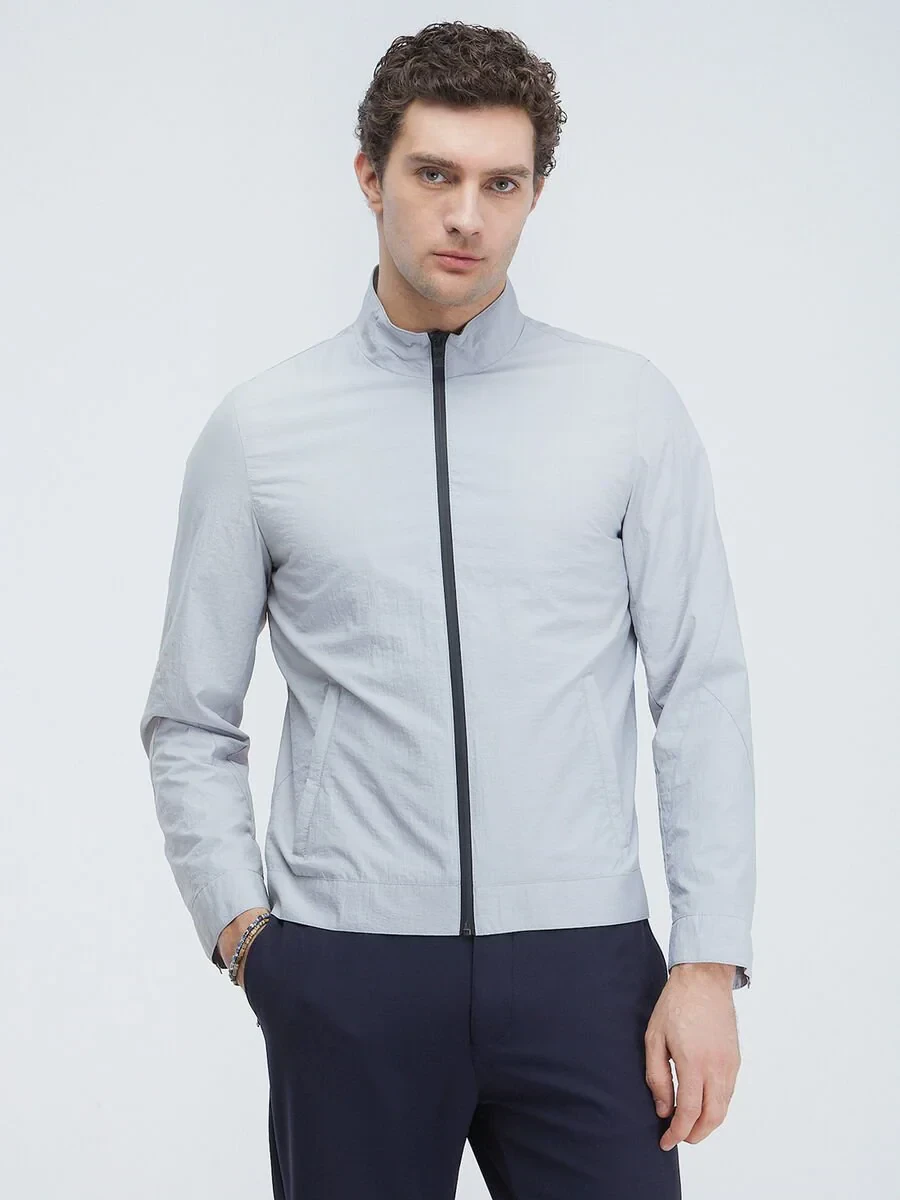 Light Grey Regular Fit Turtleneck Casual Weaving Coat - 2