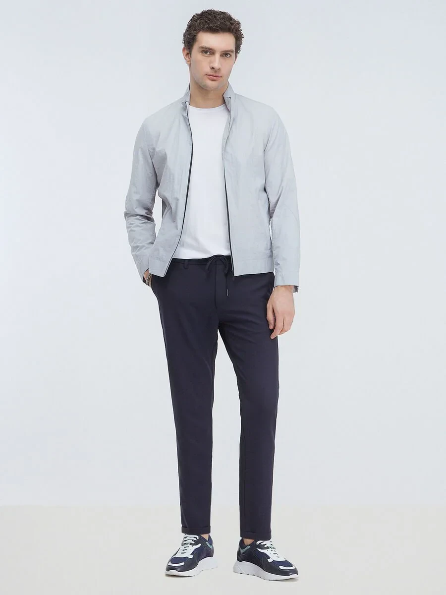 Light Grey Regular Fit Turtleneck Casual Weaving Coat - 3