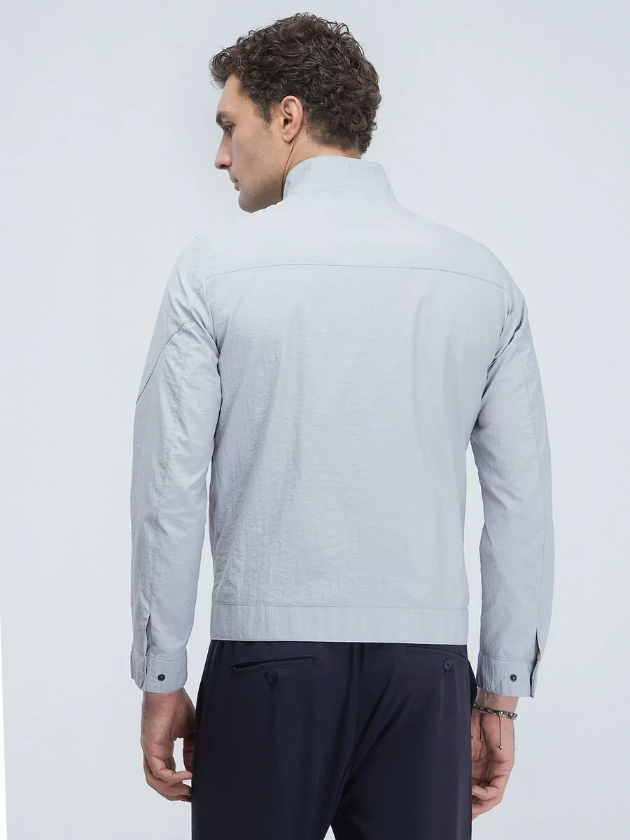 Light Grey Regular Fit Turtleneck Casual Weaving Coat - 5