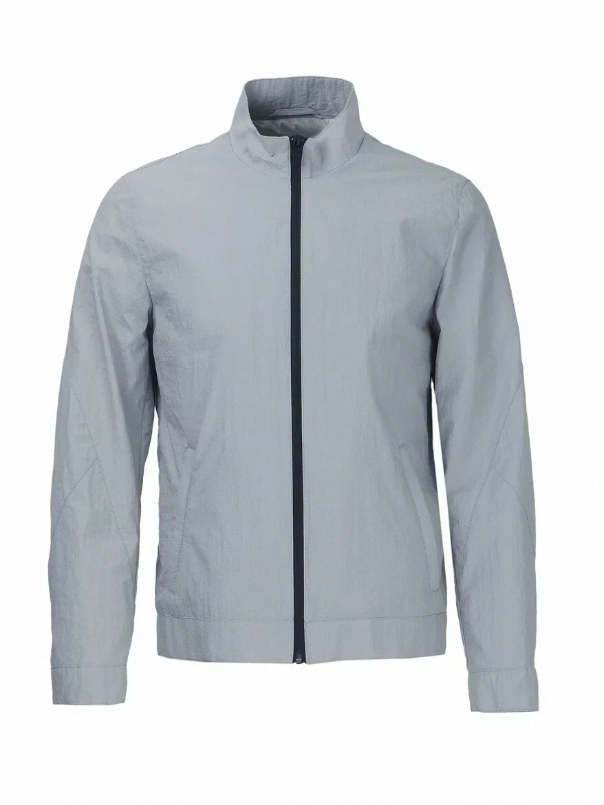 Light Grey Regular Fit Turtleneck Casual Weaving Coat - 6
