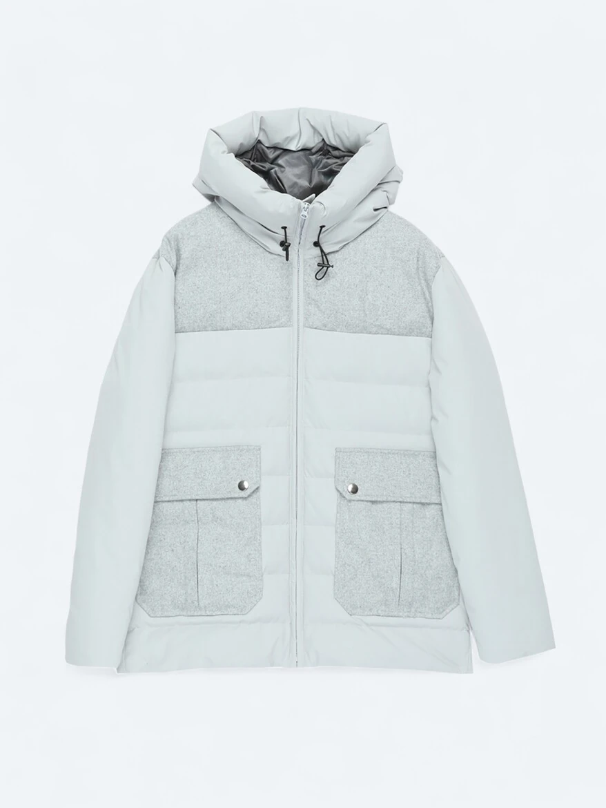 Light Grey Regular Fit Turtleneck Casual Weaving Coat - KİP