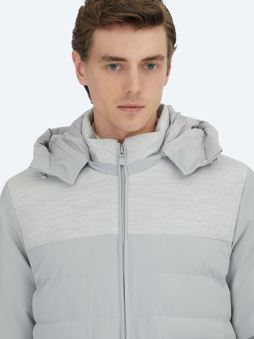 Light Grey Regular Fit Turtleneck Casual Weaving Coat - 3