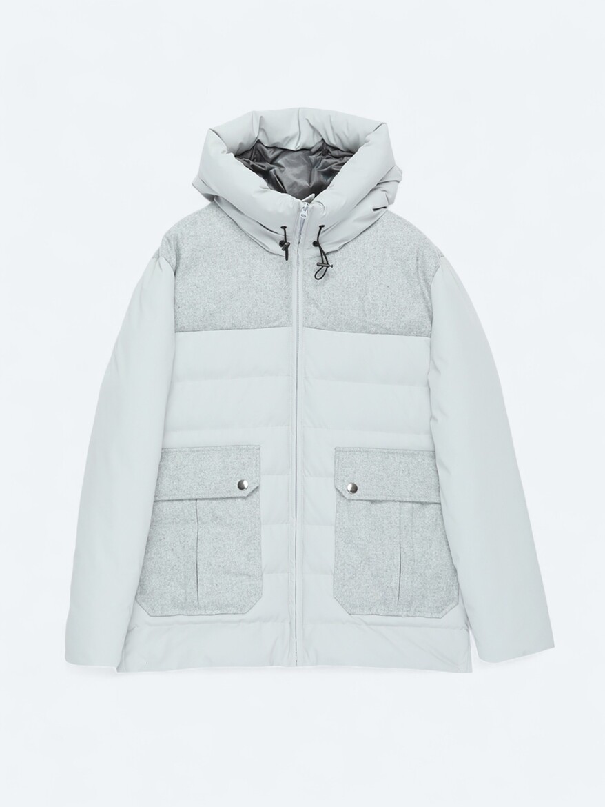 Light Grey Regular Fit Turtleneck Casual Weaving Coat - 7