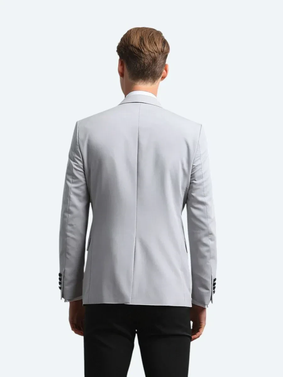 Light Grey Slim Fit Butterfly Collar Weaving Tuxedo - 5