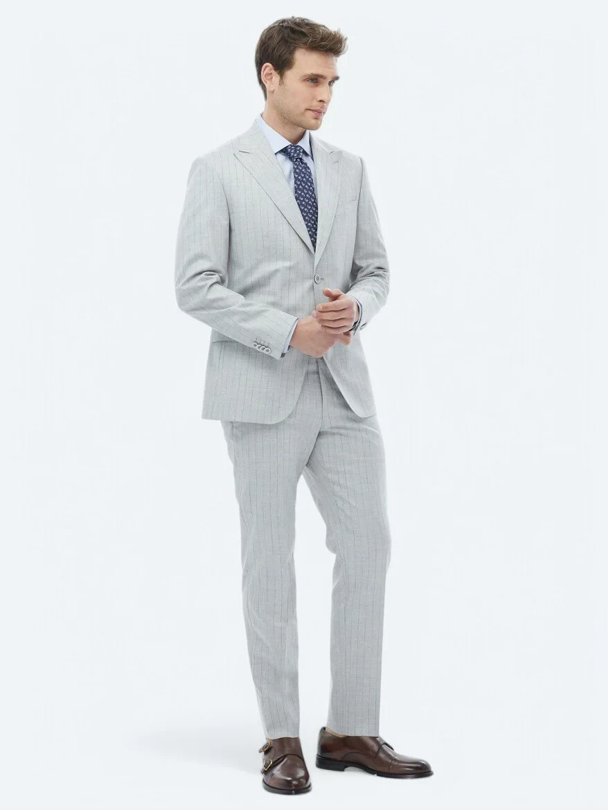 Light Grey Striped Modern Fit Suit - 8