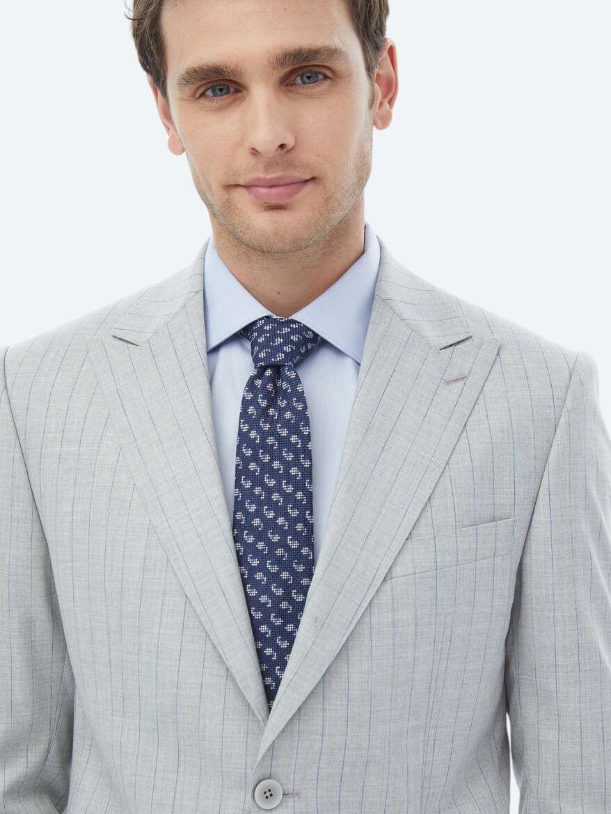 Light Grey Striped Modern Fit Suit - 4