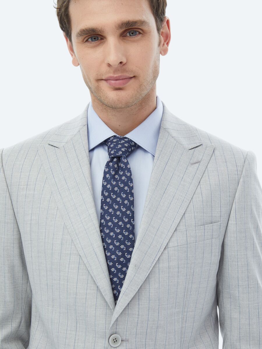 Light Grey Striped Modern Fit Suit - 4