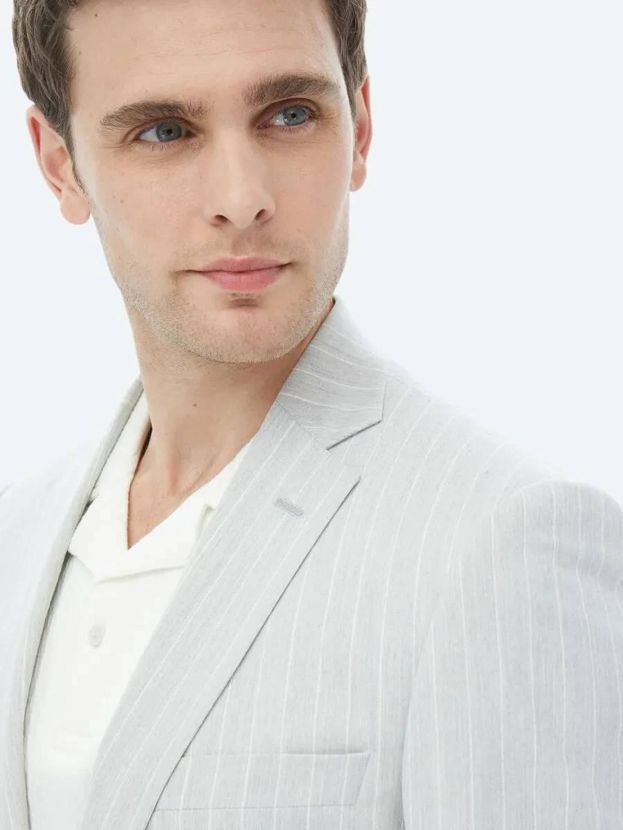 Light Grey Striped Slim Fit Suit - 5