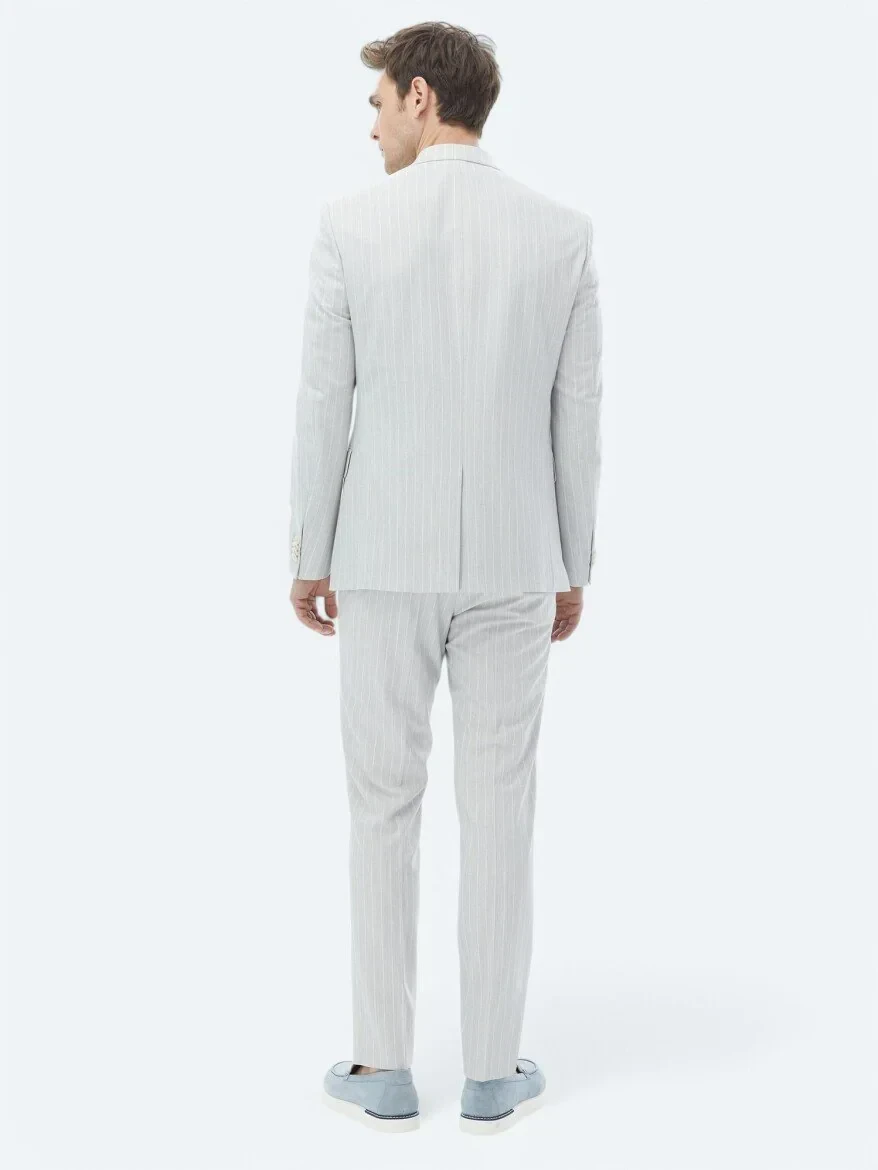 Light Grey Striped Slim Fit Suit - 7