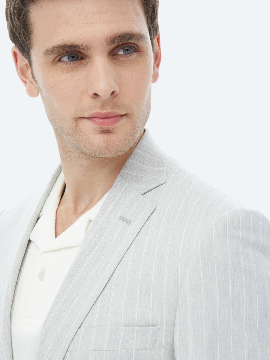 Light Grey Striped Slim Fit Suit - 5