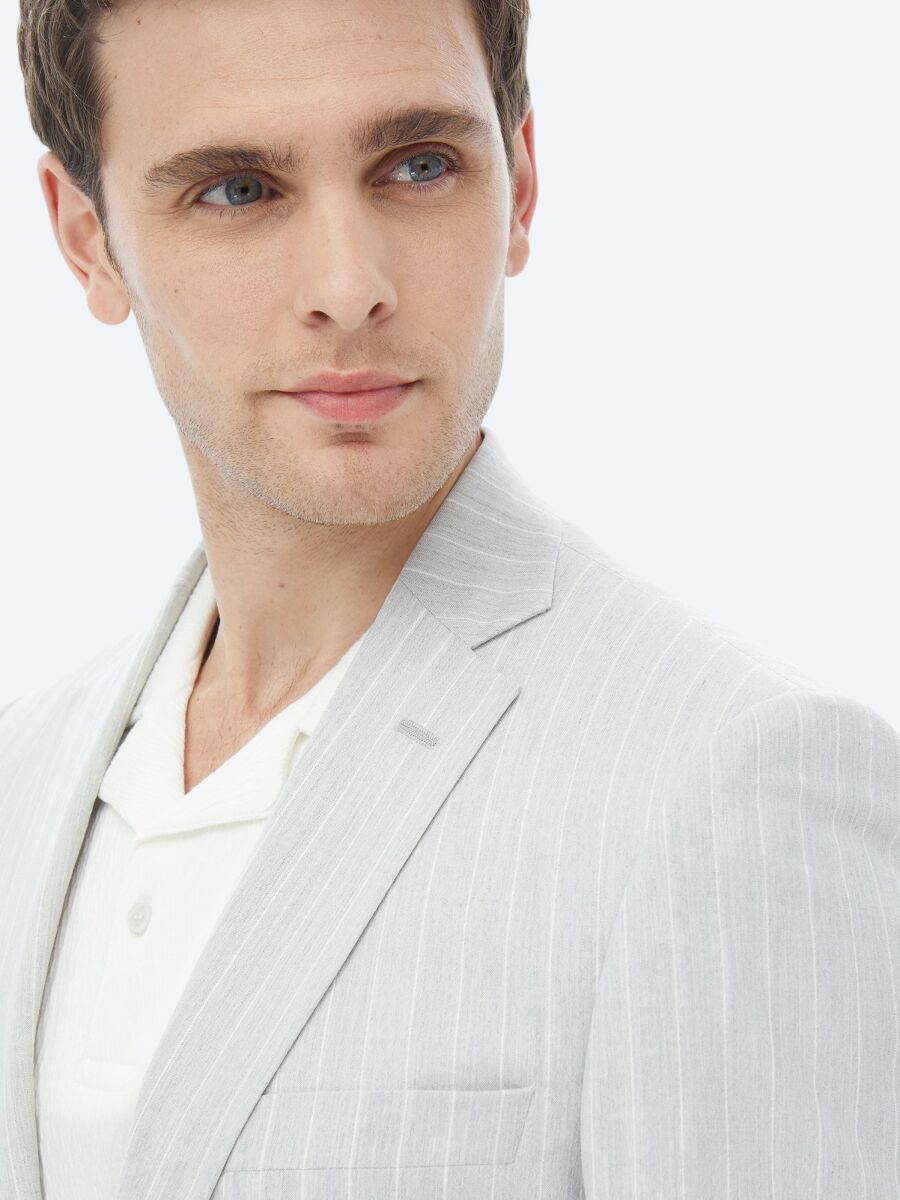 Light Grey Striped Slim Fit Suit - 5