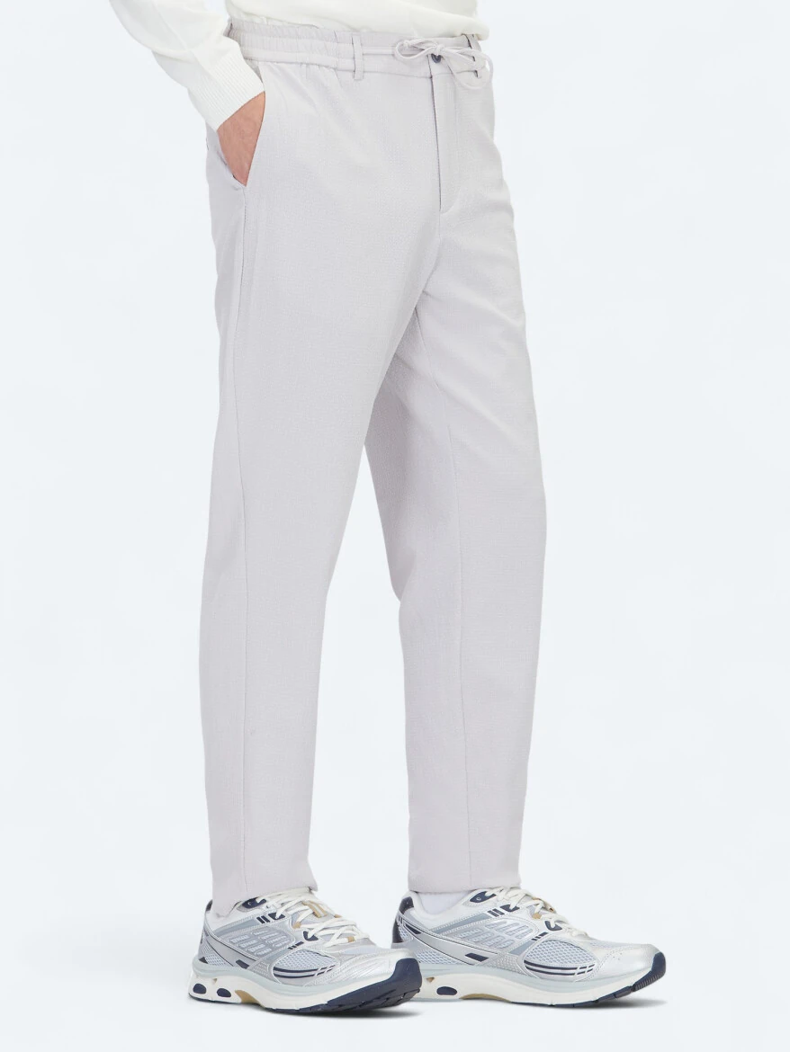 Light Grey Weaving Jogging Fit Casual Trousers - 3