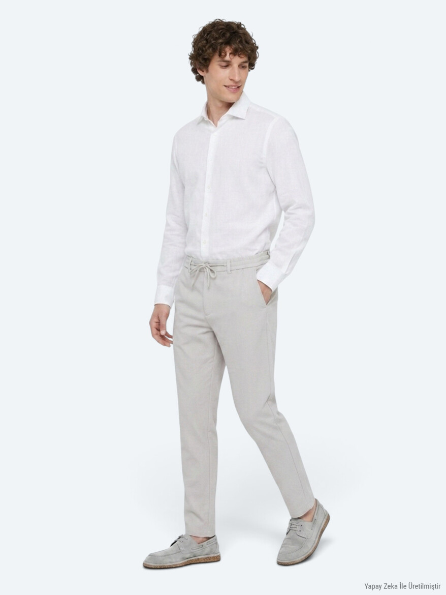 Light Grey Weaving Jogging Fit Casual Trousers - 4