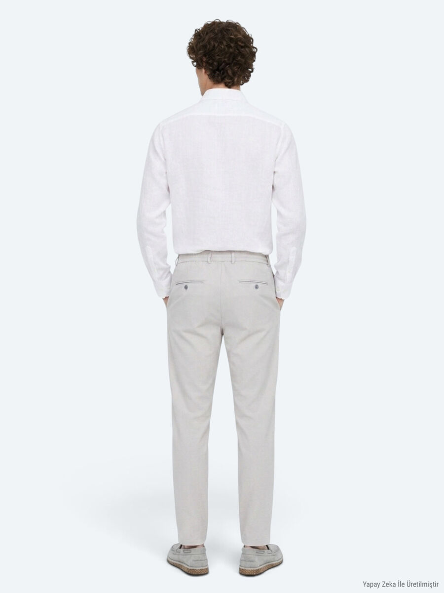 Light Grey Weaving Jogging Fit Casual Trousers - 5