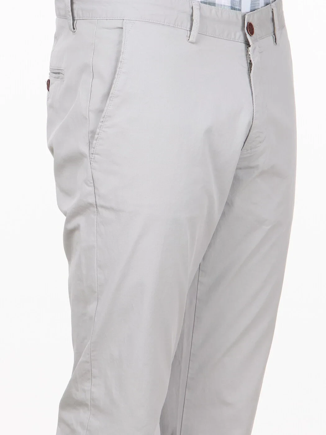 Light Grey Weaving Regular Fit Casual Cotton Blended Trousers - 3
