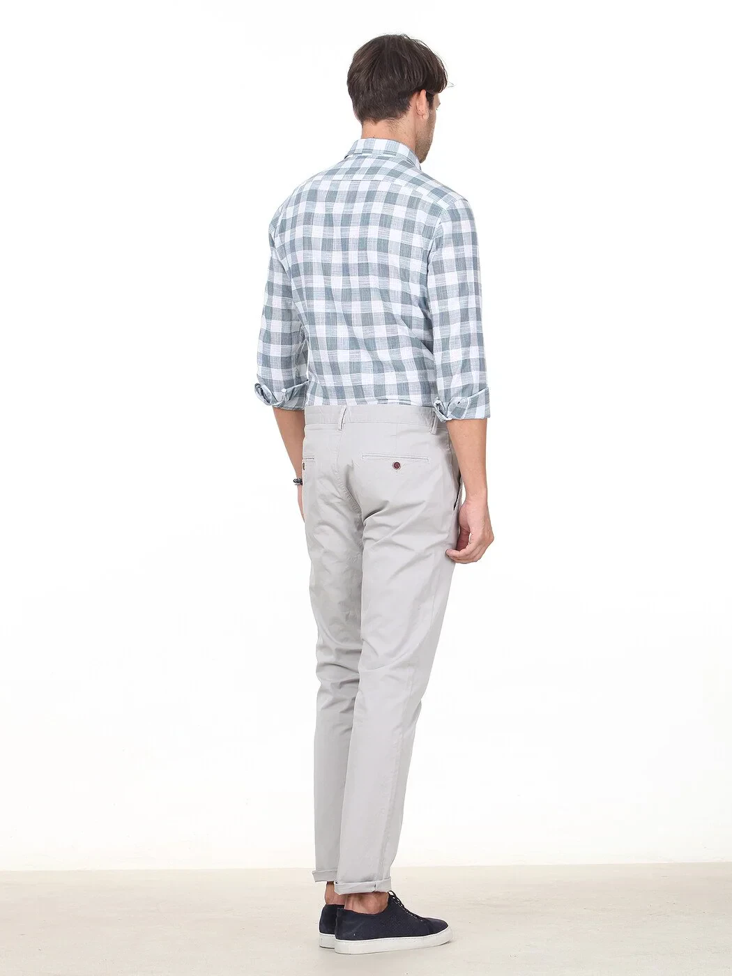 Light Grey Weaving Regular Fit Casual Cotton Blended Trousers - 4