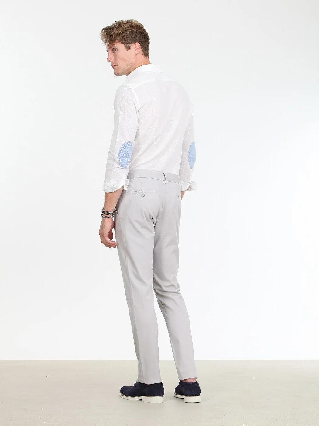 Light Grey Weaving Slim Fit Casual Cotton Blended Trousers - 4