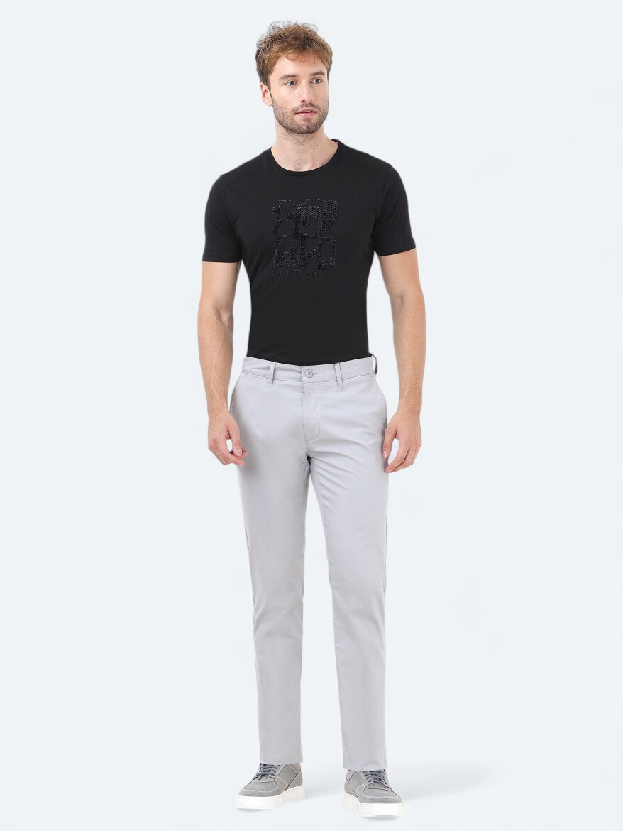 Light Grey Weaving Slim Fit Casual Cotton Blended Trousers - KİP