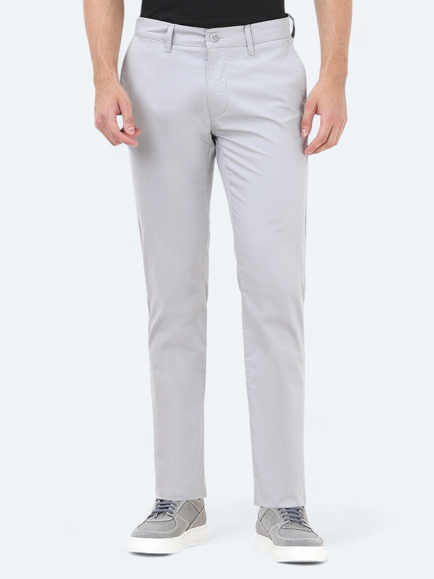 Light Grey Weaving Slim Fit Casual Cotton Blended Trousers - KİP