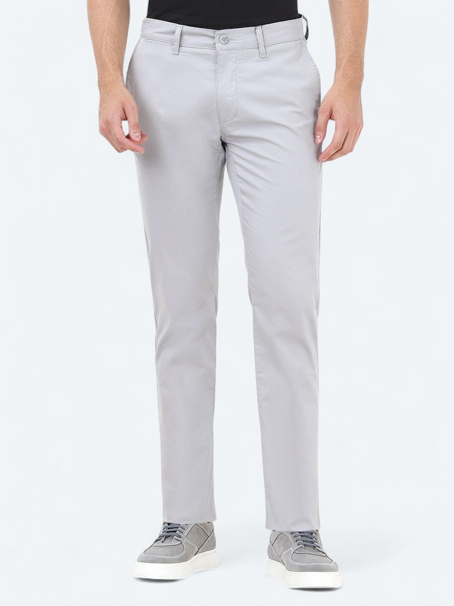 Light Grey Weaving Slim Fit Casual Cotton Blended Trousers - 2