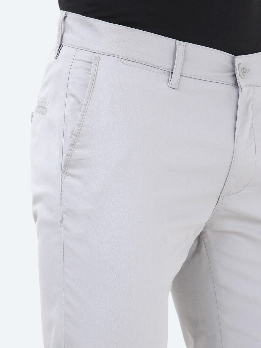 Light Grey Weaving Slim Fit Casual Cotton Blended Trousers - 3