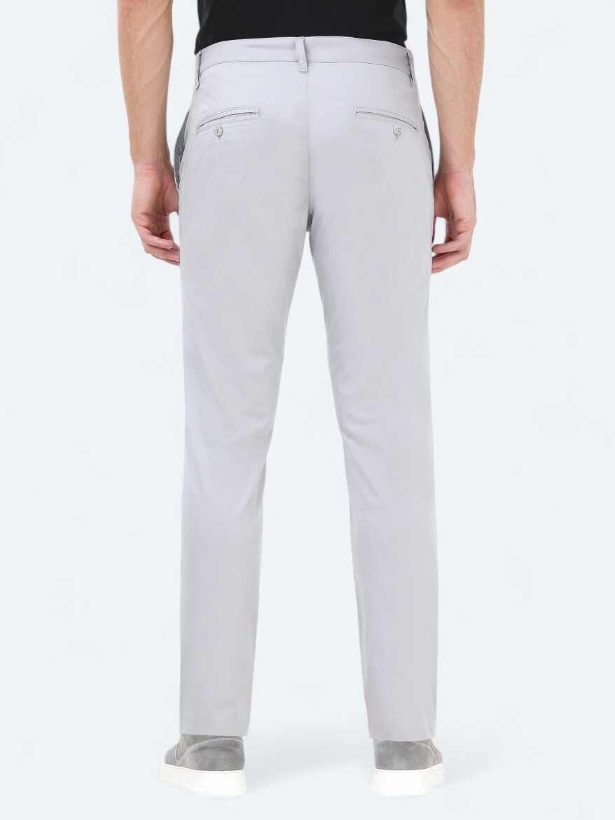 Light Grey Weaving Slim Fit Casual Cotton Blended Trousers - 4