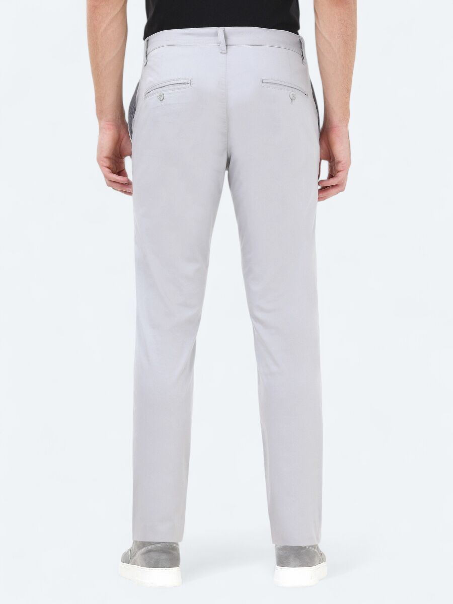 Light Grey Weaving Slim Fit Casual Cotton Blended Trousers - 4
