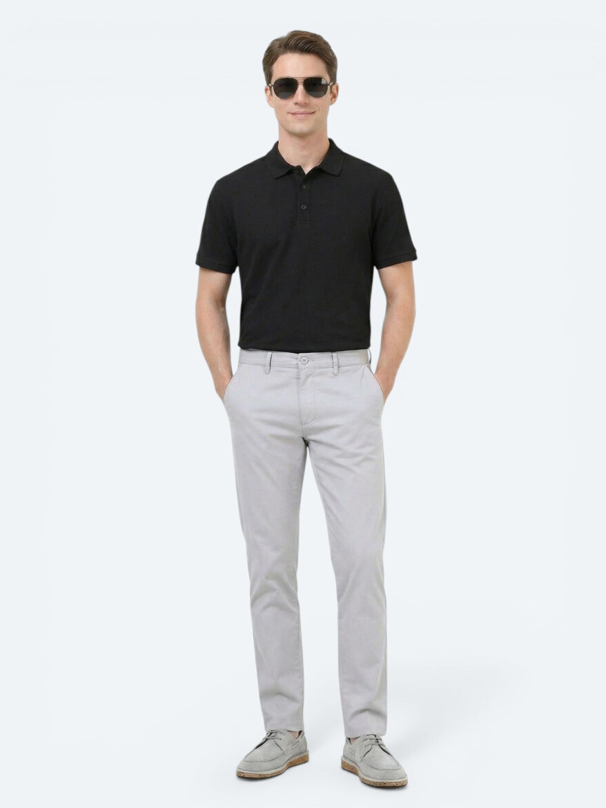 Light Grey Weaving Slim Fit Casual Cotton Blended Trousers - KİP