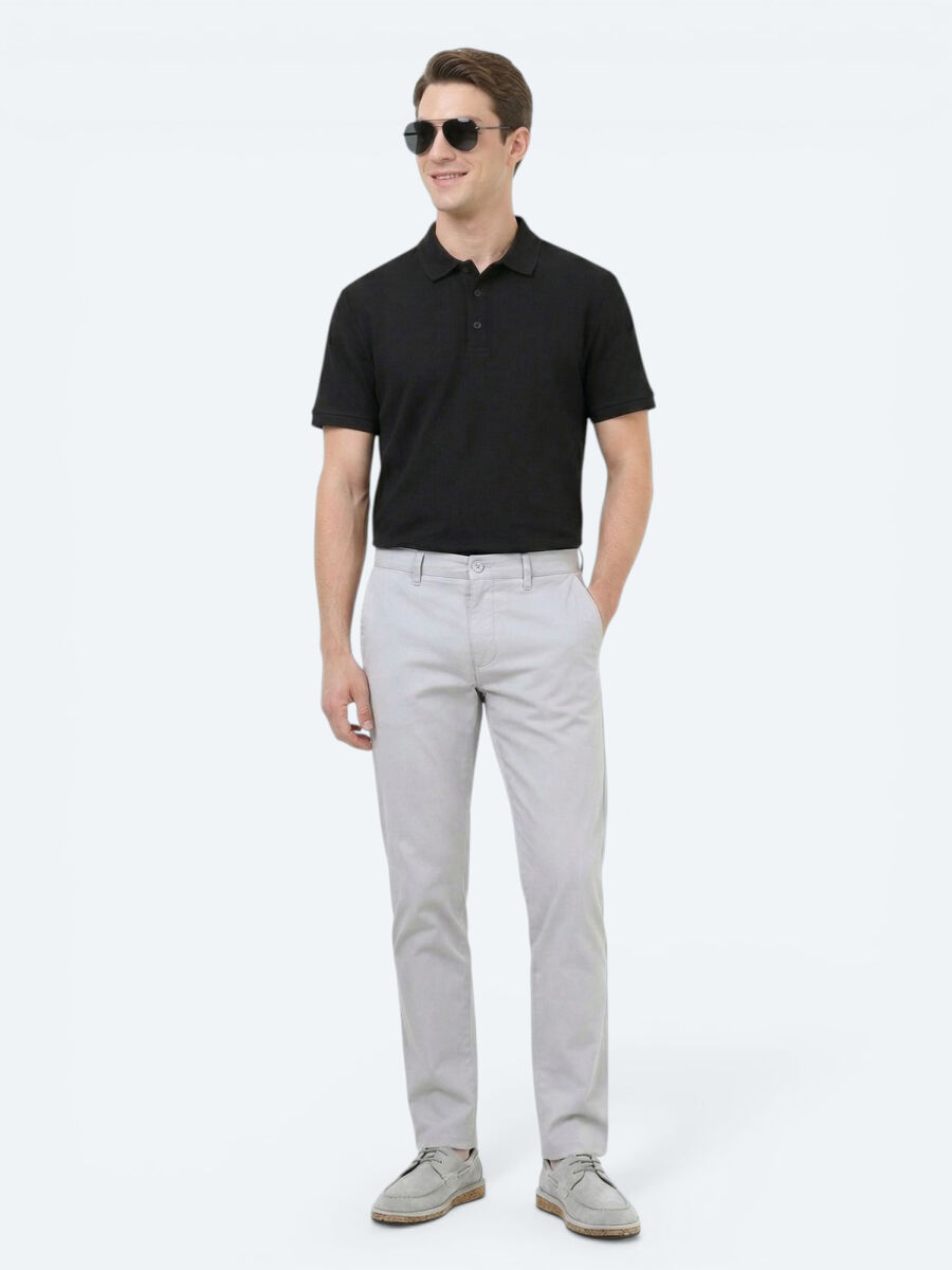 Light Grey Weaving Slim Fit Casual Cotton Blended Trousers - 4