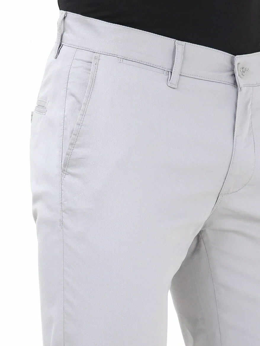Light Grey Weaving Slim Fit Casual Cotton Blended Trousers - 2