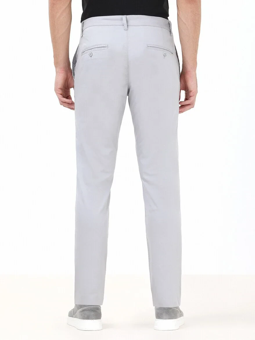 Light Grey Weaving Slim Fit Casual Cotton Blended Trousers 