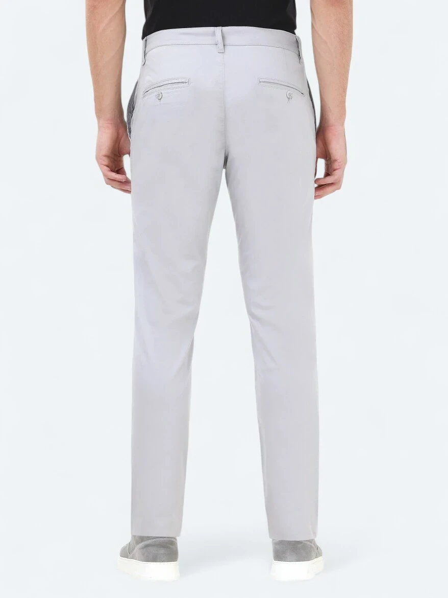 Light Grey Weaving Slim Fit Casual Cotton Blended Trousers 