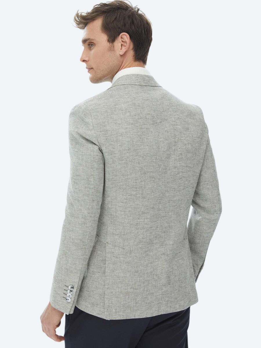 Light Khaki Micro Fitted Fit Linen Blended Jacket - 7