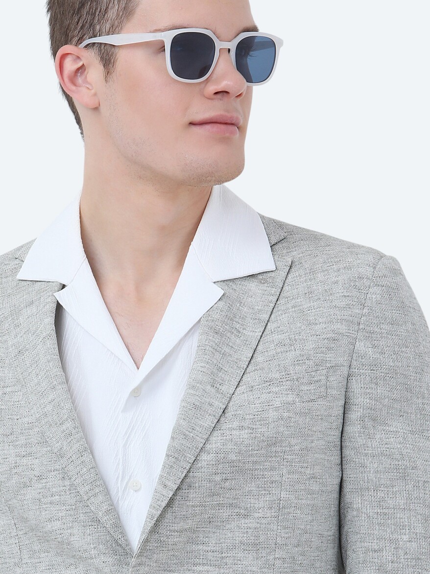 Light Khaki Micro Modern Fit Linen Blended Jacket - 3